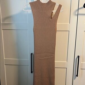 Astr the label One Shoulder Tan Ribbed Wool blend sweater dress